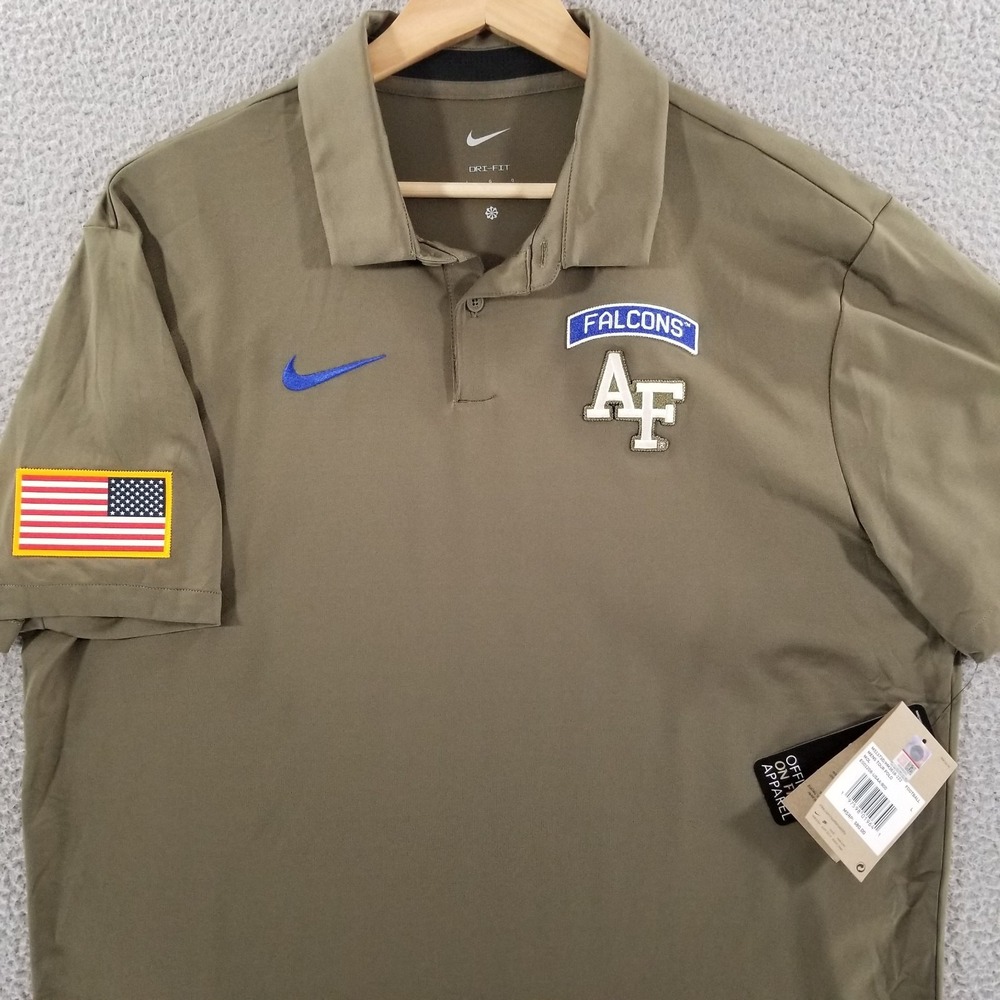 Air Force Falcons Nike Polo Shirt Large Green Tour Performance Dri-FIT Football